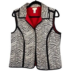 Chicos Women's Vest Size 1 Medium‎ Black White Zebra Print Lined Quilted Pockets